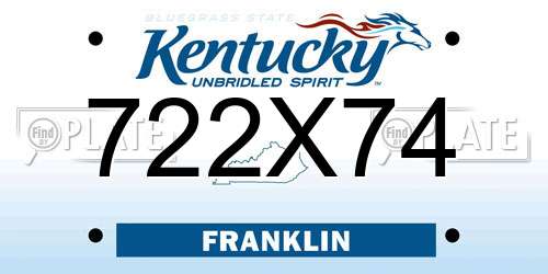 722X74 Kentucky License Plate