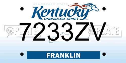 7233ZV Kentucky License Plate