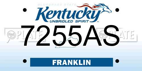 7255AS Kentucky License Plate