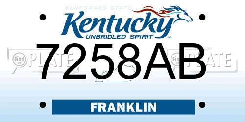 7258AB Kentucky License Plate