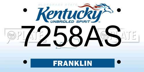 7258AS Kentucky License Plate