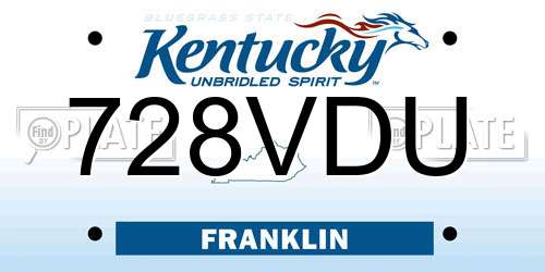 728VDU Kentucky License Plate