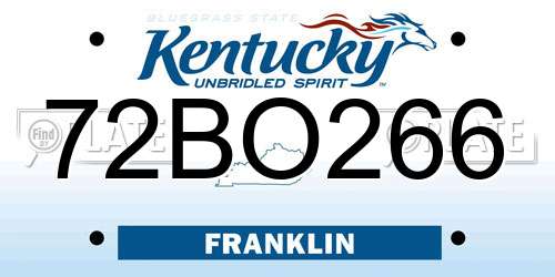 72BO266 Kentucky License Plate