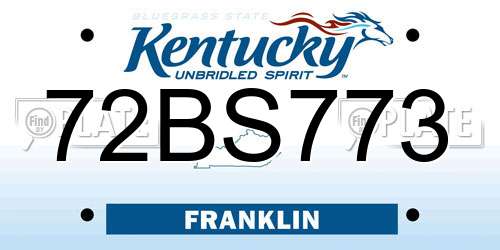 72BS773 Kentucky License Plate