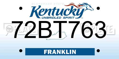 72BT763 Kentucky License Plate