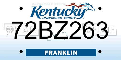 72BZ263 Kentucky License Plate