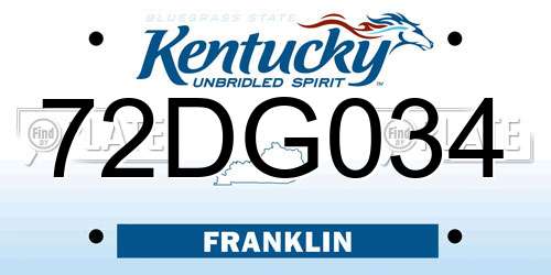 72DG034 Kentucky License Plate