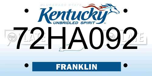 72HA092 Kentucky License Plate