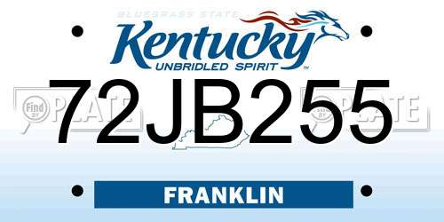 72JB255 Kentucky License Plate