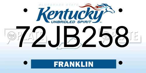 72JB258 Kentucky License Plate