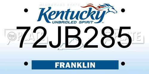 72JB285 Kentucky License Plate