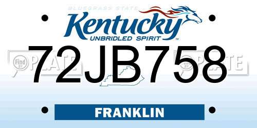 72JB758 Kentucky License Plate