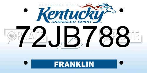 72JB788 Kentucky License Plate