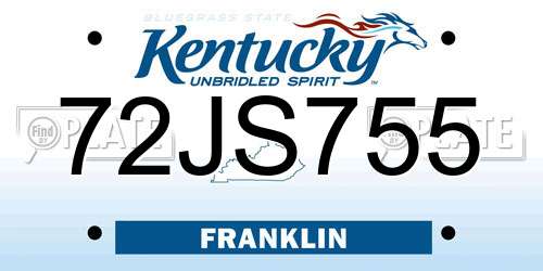 72JS755 Kentucky License Plate