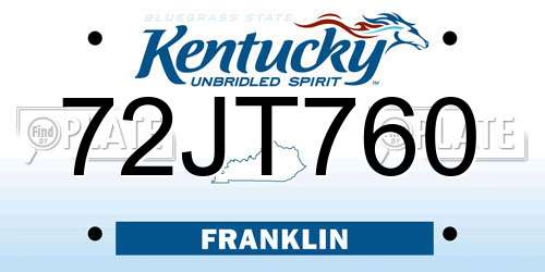72JT760 Kentucky License Plate