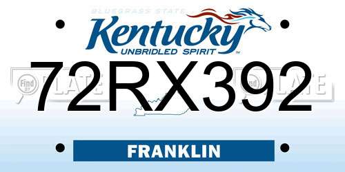 72RX392 Kentucky License Plate