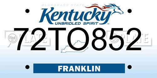 72TO852 Kentucky License Plate