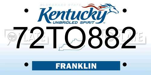 72TO882 Kentucky License Plate