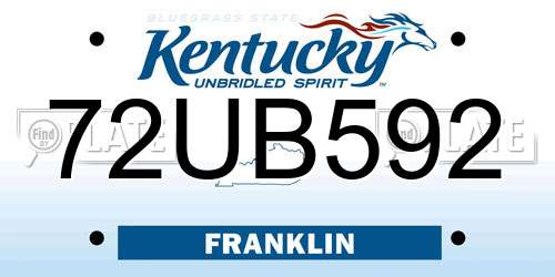 72UB592 Kentucky License Plate
