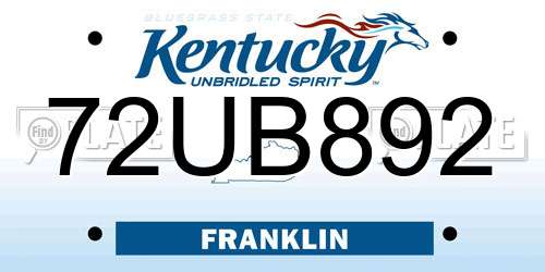 72UB892 Kentucky License Plate