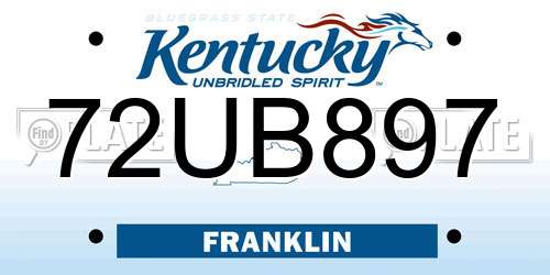72UB897 Kentucky License Plate