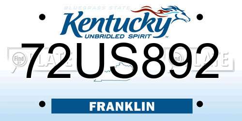 72US892 Kentucky License Plate