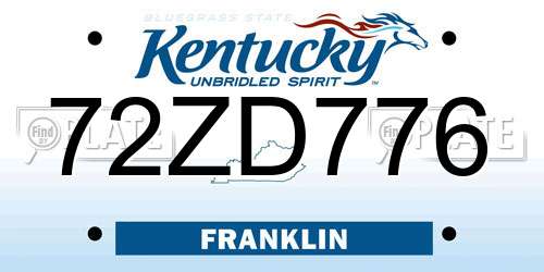 72ZD776 Kentucky License Plate