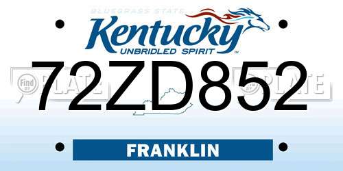 72ZD852 Kentucky License Plate