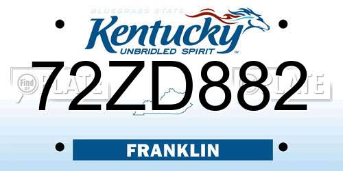 72ZD882 Kentucky License Plate