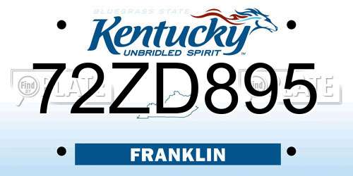 72ZD895 Kentucky License Plate