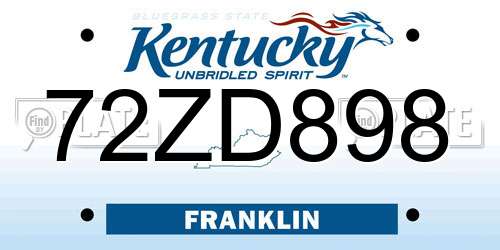72ZD898 Kentucky License Plate