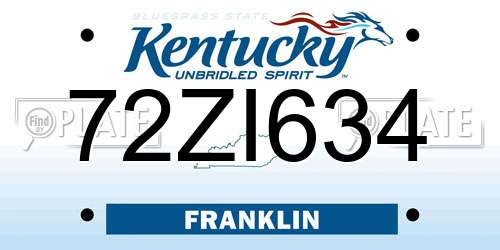 72ZI634 Kentucky License Plate