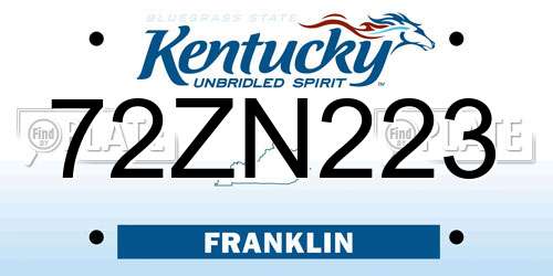 72ZN223 Kentucky License Plate