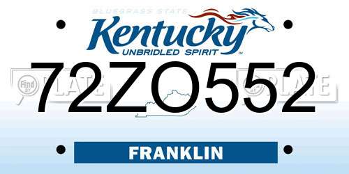 72ZO552 Kentucky License Plate