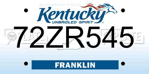 72ZR545 Kentucky License Plate