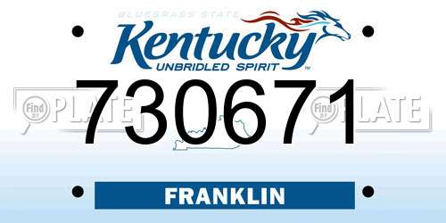 730671 Kentucky License Plate