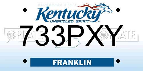 733PXY Kentucky License Plate