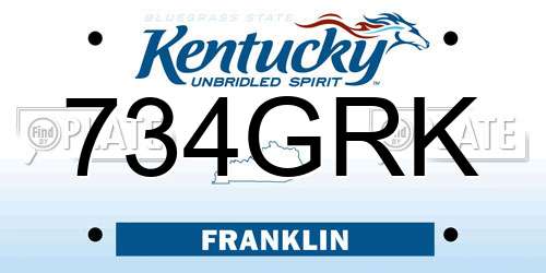 734GRK Kentucky License Plate