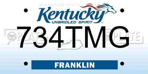 734TMG Kentucky License Plate
