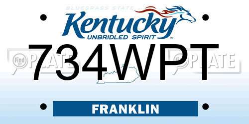 734WPT Kentucky License Plate
