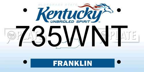 735WNT Kentucky License Plate
