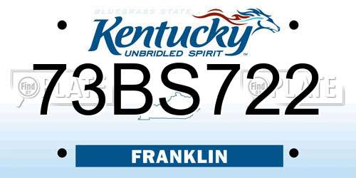 73BS722 Kentucky License Plate