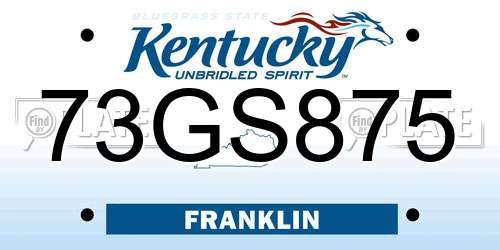 73GS875 Kentucky License Plate