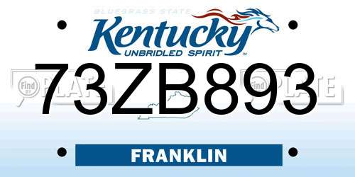 73ZB893 Kentucky License Plate