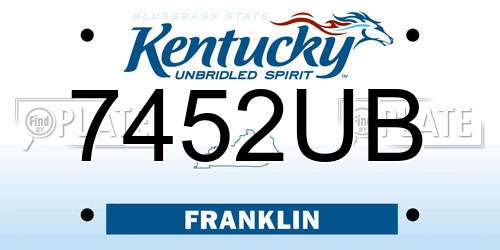 7452UB Kentucky License Plate