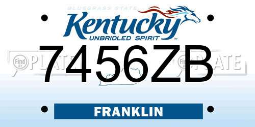 7456ZB Kentucky License Plate