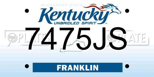7475JS Kentucky License Plate