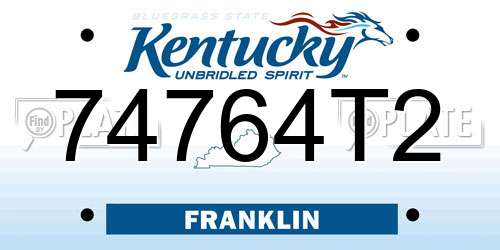 74764T2 Kentucky License Plate