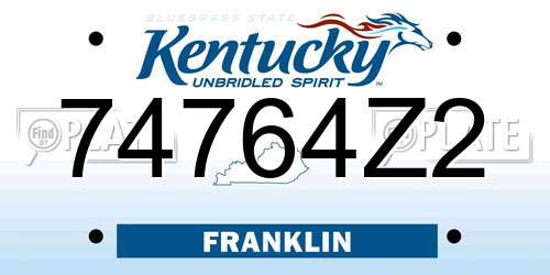 74764Z2 Kentucky License Plate
