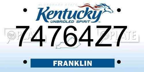 74764Z7 Kentucky License Plate